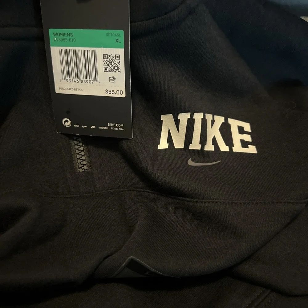 Nike Womens Quarter Zip‎ Crop Sweatshirt Black Varsity Logo DV3995-010 XL